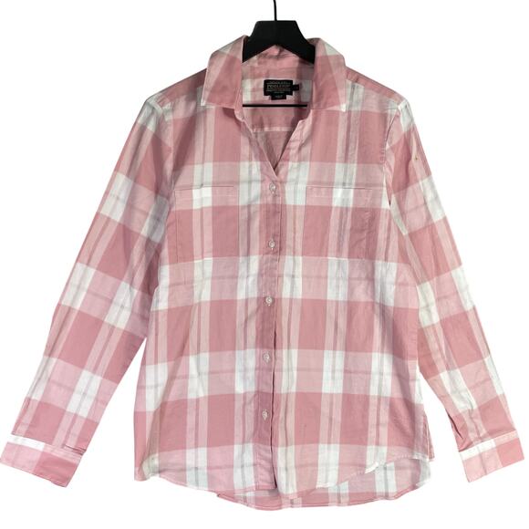 Pendleton Pink White Plaid Button Shirt Women’s Large Long Sleeve Classic‎ Fit - Picture 1 of 9